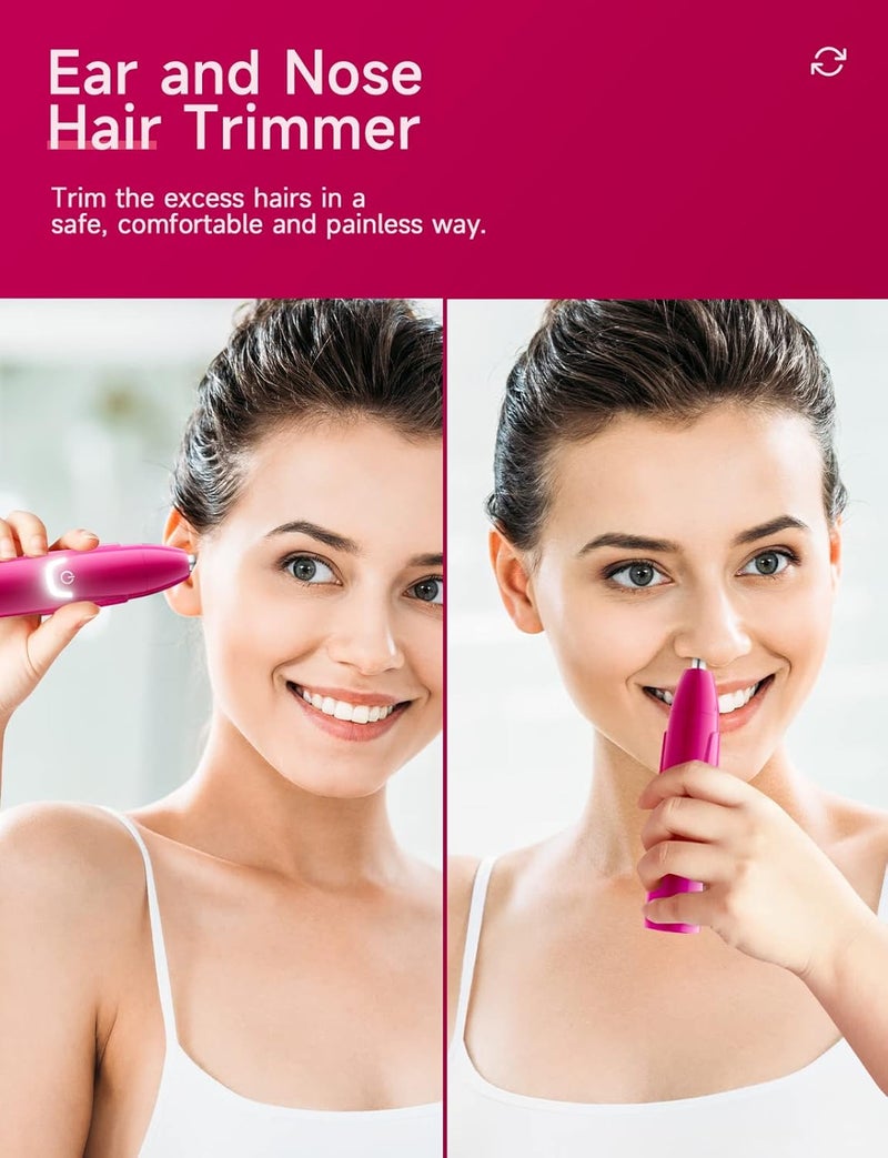 ZORAMI Rechargeable Ear and Nose Hair Trimmer - 2025 Professional Painless Eyebrow & Facial Hair Trimmer for Men Women, Powerful Motor and Dual-Edge Blades for Smoother Cutting Magenta - Image 3